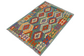 Flat Weave Kilim Antique Navaho Vintage handmade Geometric Kilim Rust Blue Hand-Woven Rectangle 100% Wool Area Rug 3x5